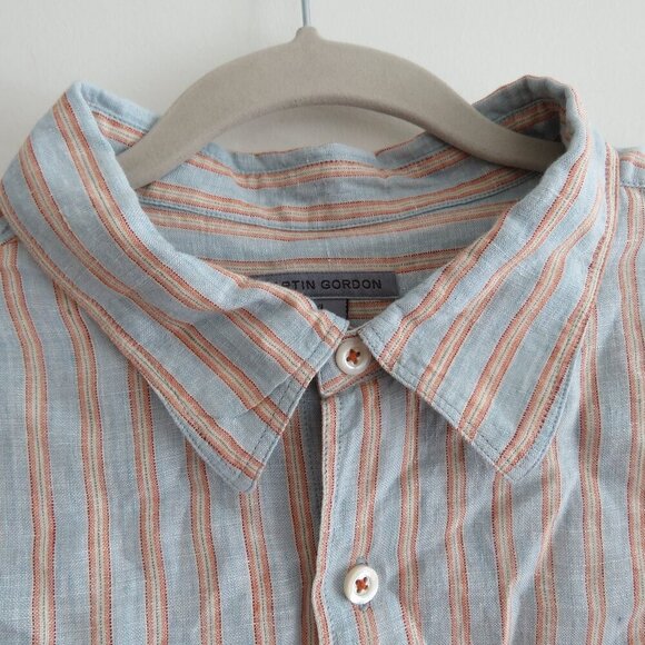 MARTIN GORDON 100% Linen Striped Casual Shirt in Light Blue - Men's Size XL - Picture 8 of 15